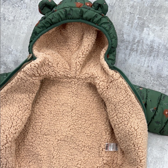 Green Kids Puffer Jacket with Bear Ears - Picture 2 of 5